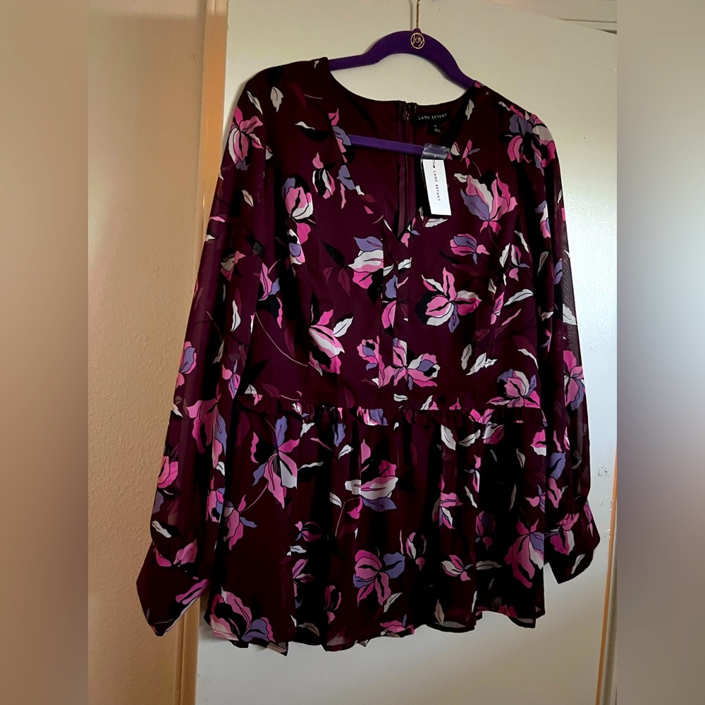 Brand New Never Worn Lane Bryant Multicolor Cinched Waist  Blouse